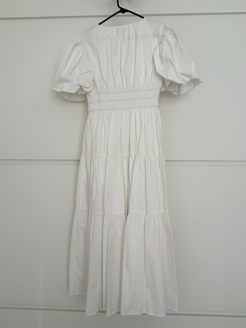 Moon River 100% Cotton White Puff Sleeve Tiered Midi Dress Size S Cottagecore - Picture 2 of 4